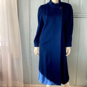 Vintage 80s Jill Jr Wool Maxi Coat Long Blue ILGWU
